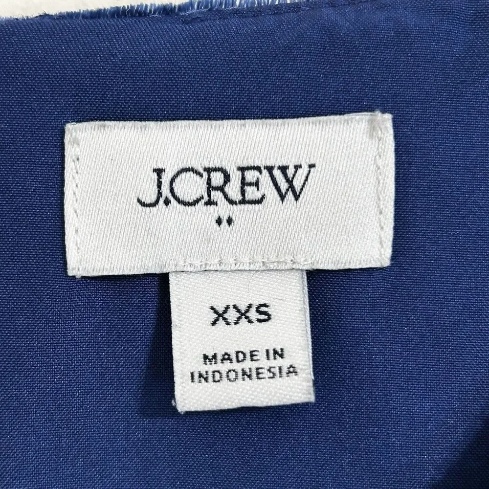 J.Crew Velvet Puff-Sleeve Top Size XXS Blue Round Necklace Pullover Blouse Top